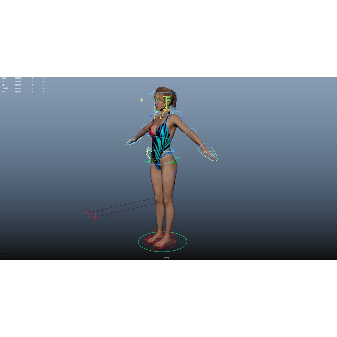 Female Windsurf 3D Model – Low Poly Rigged Character, FBX, OBJ - View 31