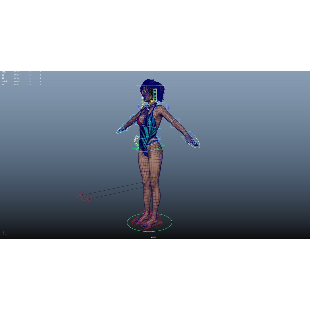 Female Windsurf 3D Model – Low Poly Rigged Character, FBX, OBJ - View 32
