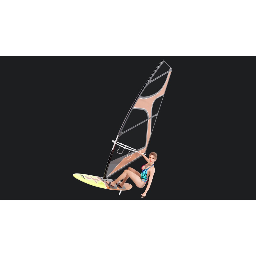 Female Windsurf 3D Model – Low Poly Rigged Character, FBX, OBJ - View 7