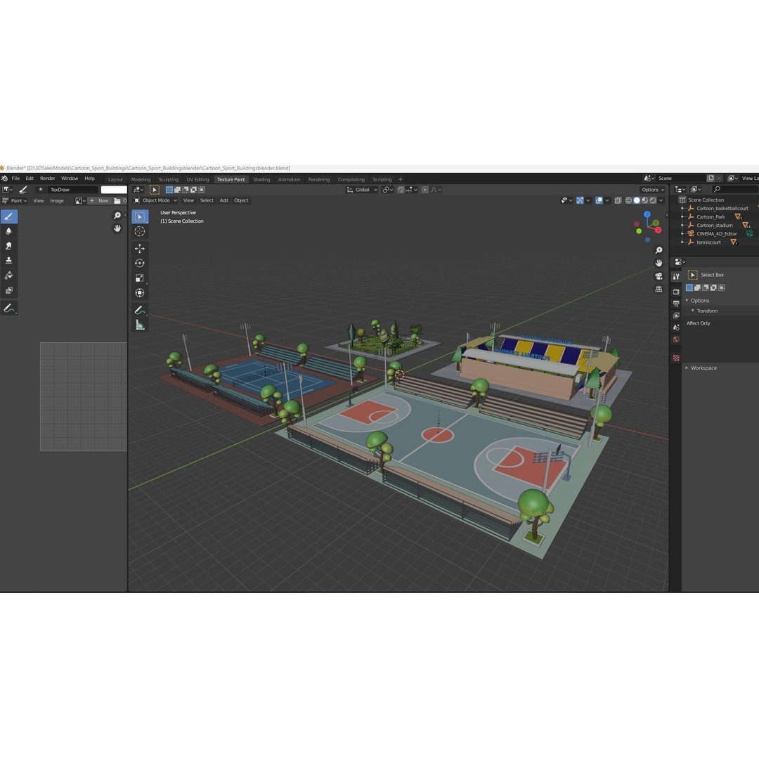 Cartoon Sport Buildings 3D Model – Low Poly Game Asset, FBX, OBJ, Blender