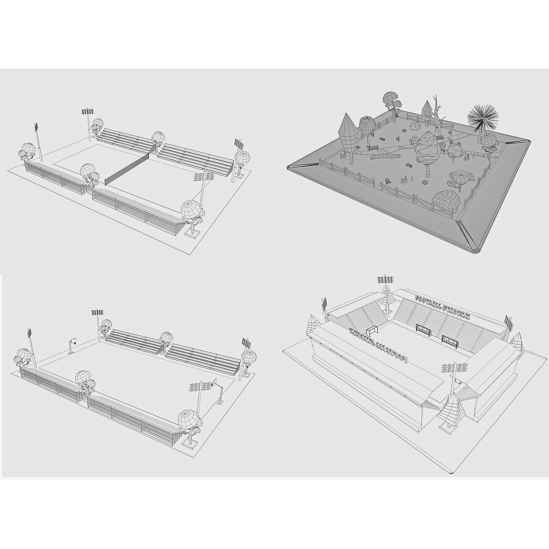 Cartoon Sport Buildings 3D Model – Low Poly Game Asset, FBX, OBJ, Blender - View 3