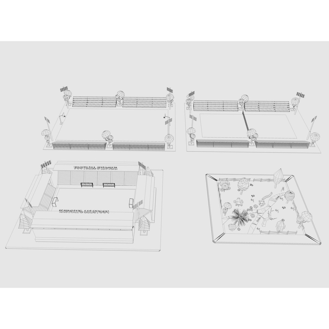 Cartoon Sport Buildings 3D Model – Low Poly Game Asset, FBX, OBJ, Blender - View 7