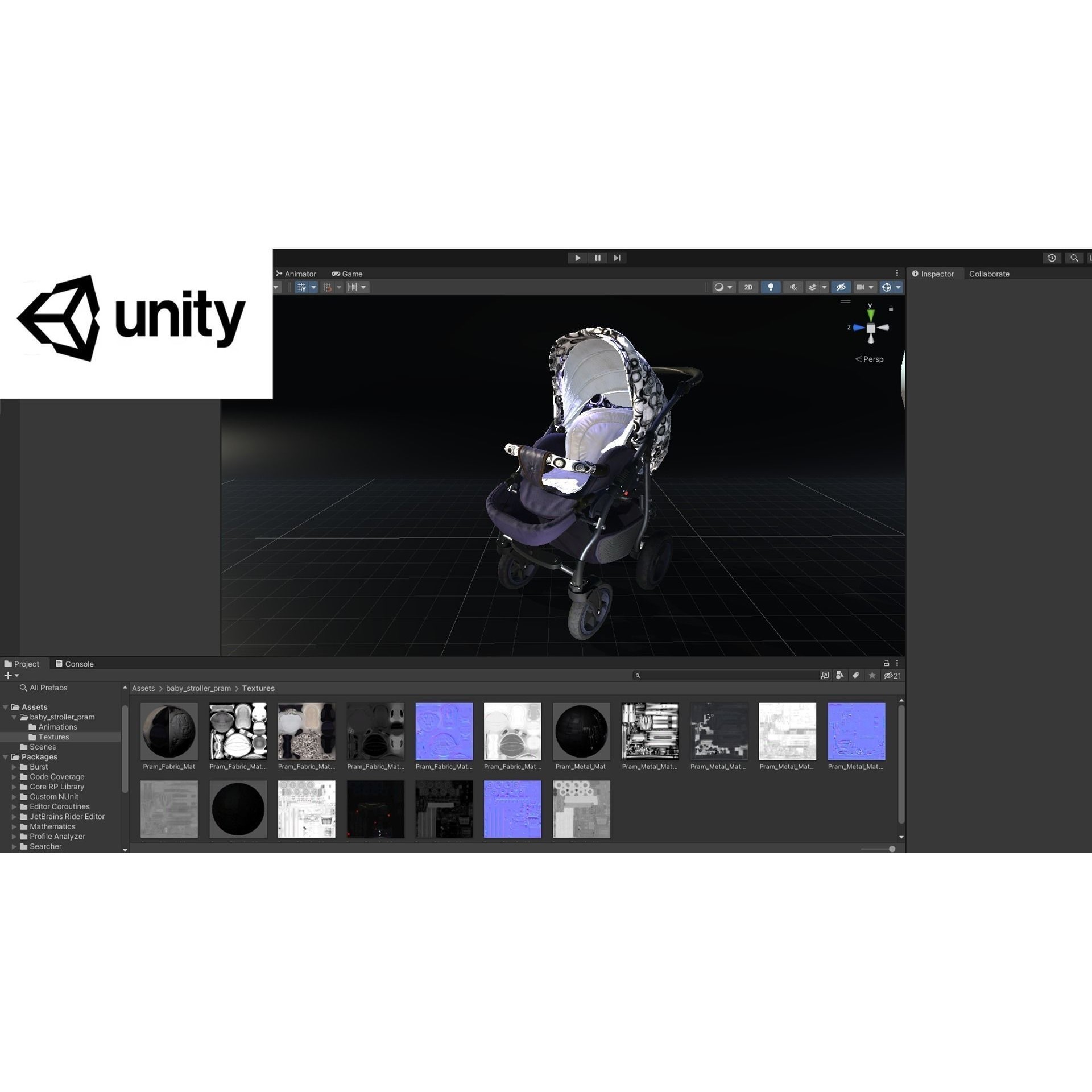 Baby Stroller Pram - Low-Poly Game-Ready 3D Model - View 12