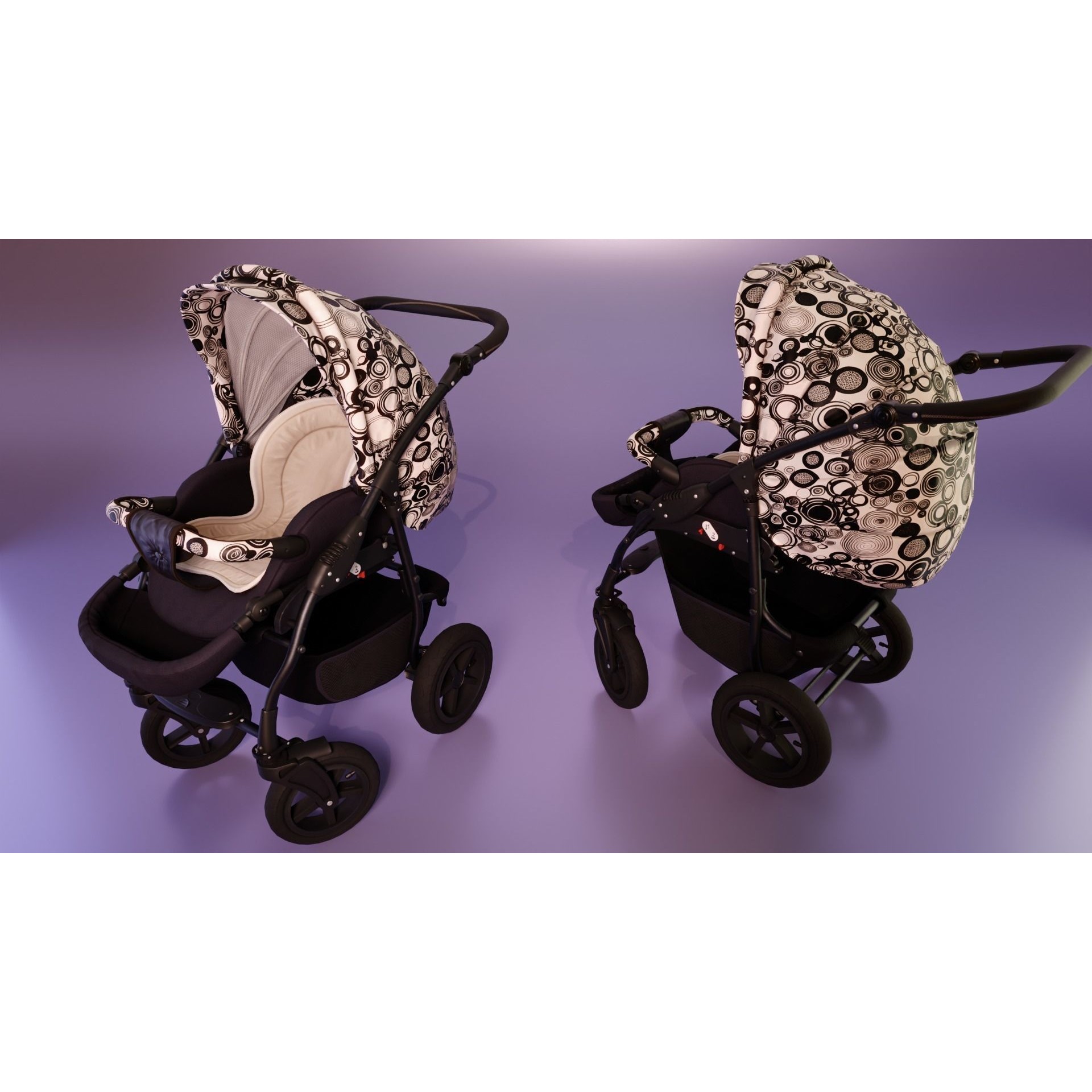 Baby Stroller Pram - Low-Poly Game-Ready 3D Model - View 3