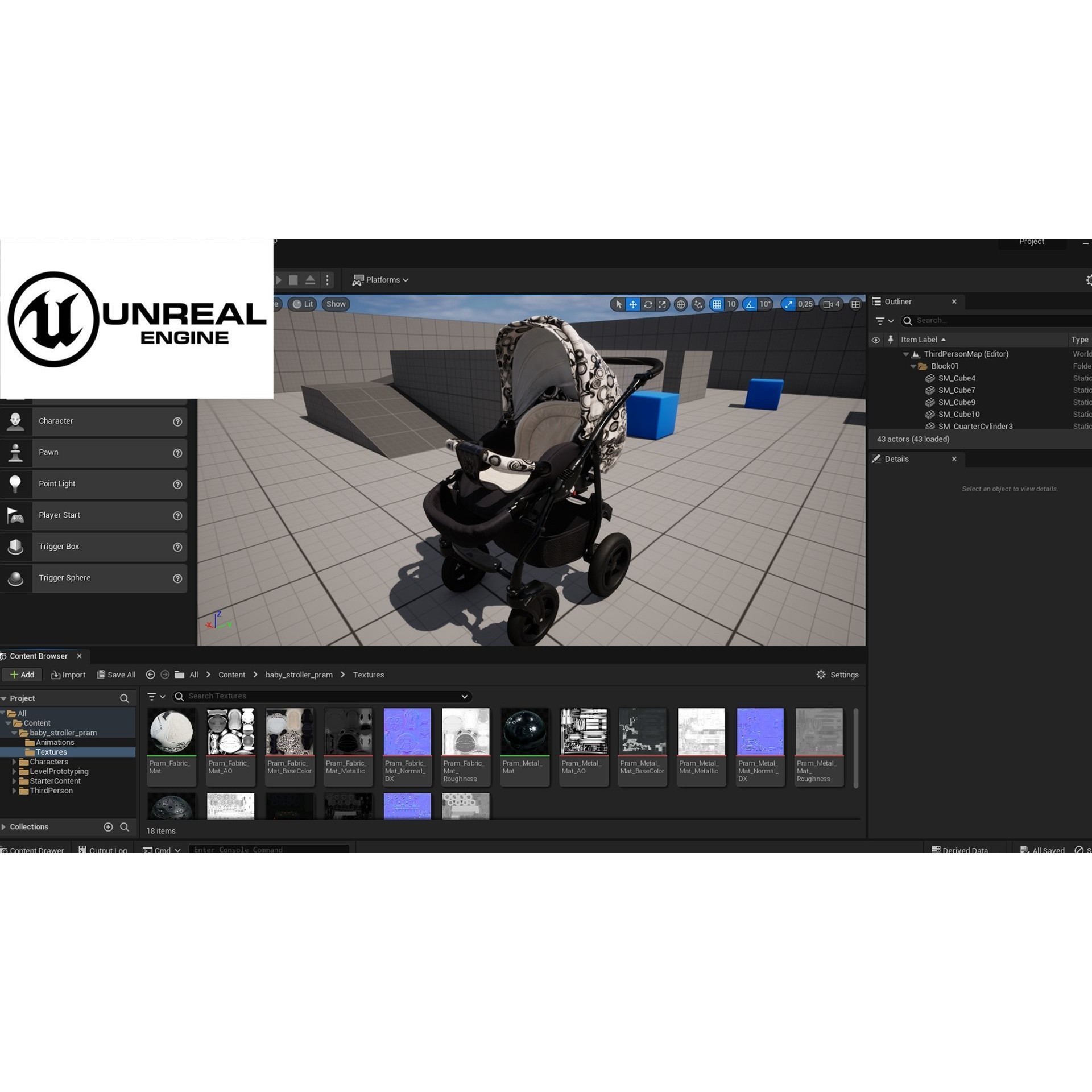 Baby Stroller Pram - Low-Poly Game-Ready 3D Model - View 6