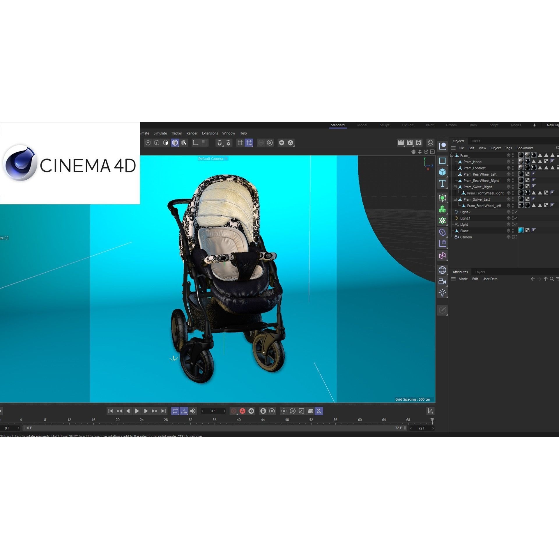 Baby Stroller Pram - Low-Poly Game-Ready 3D Model - View 9