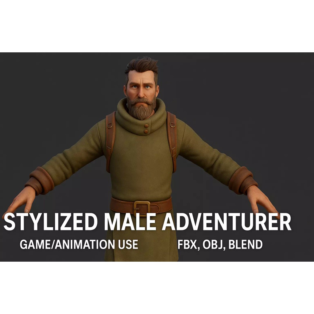 Stylized Male Explorer 3D Model – Rigged Base Character, FBX, Blender - View 2