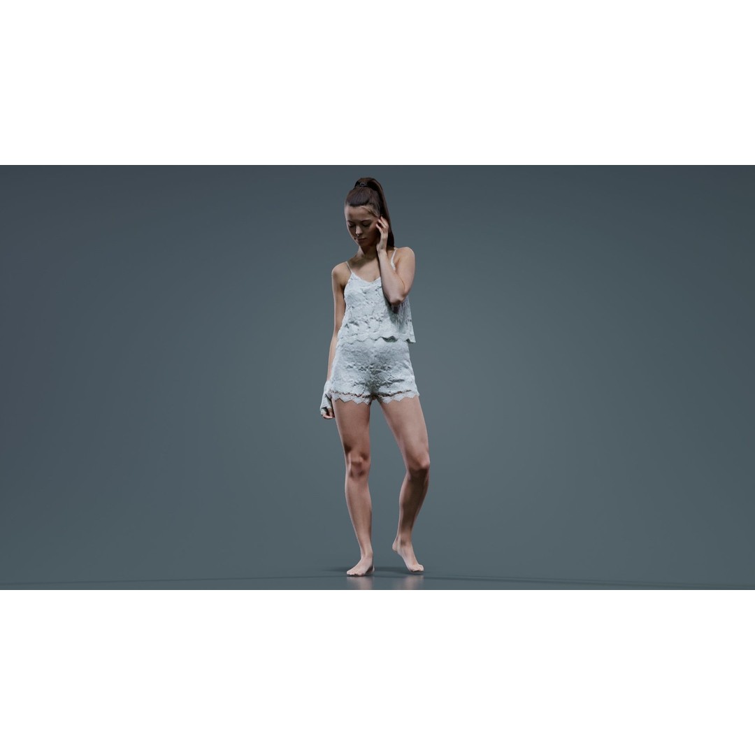 Woman in White Lingerie 3D Model – Low Poly Character for Blender - View 4
