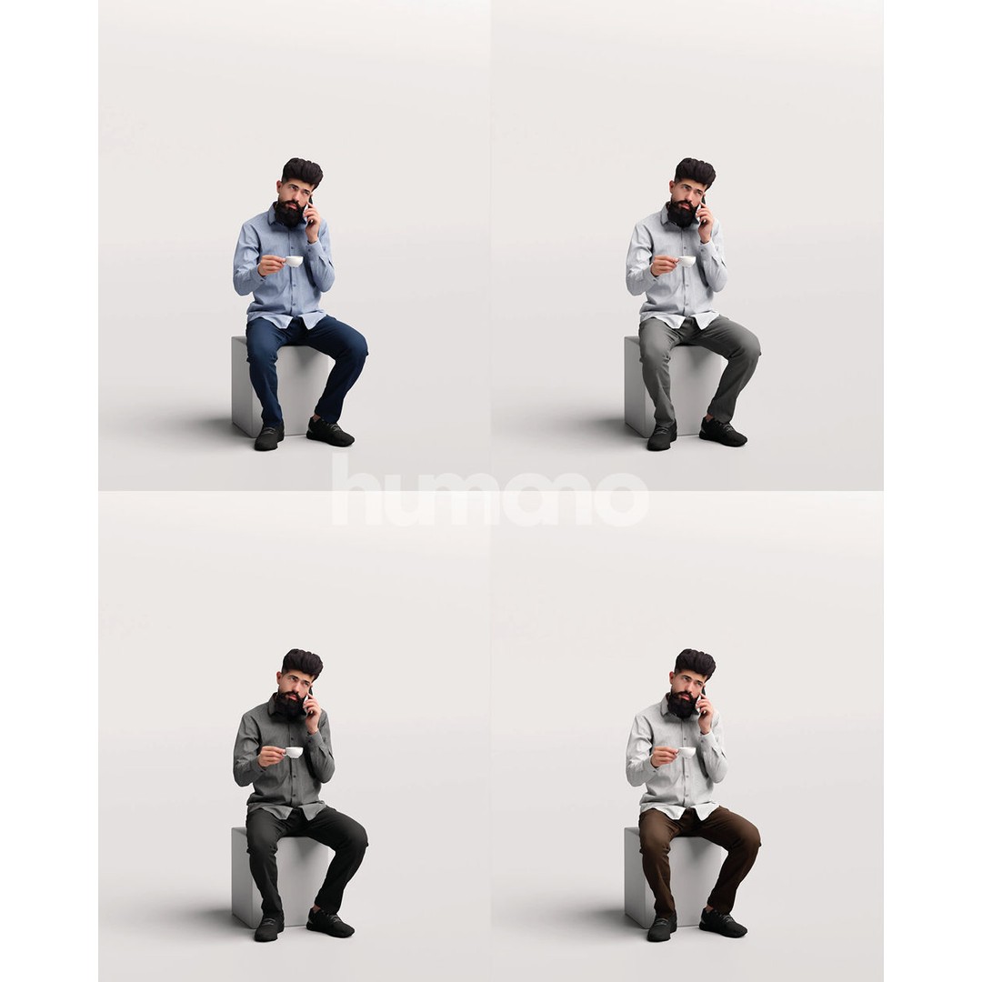 Man Sitting and Drinking Coffee 3D Model – Realistic Human Character, FBX