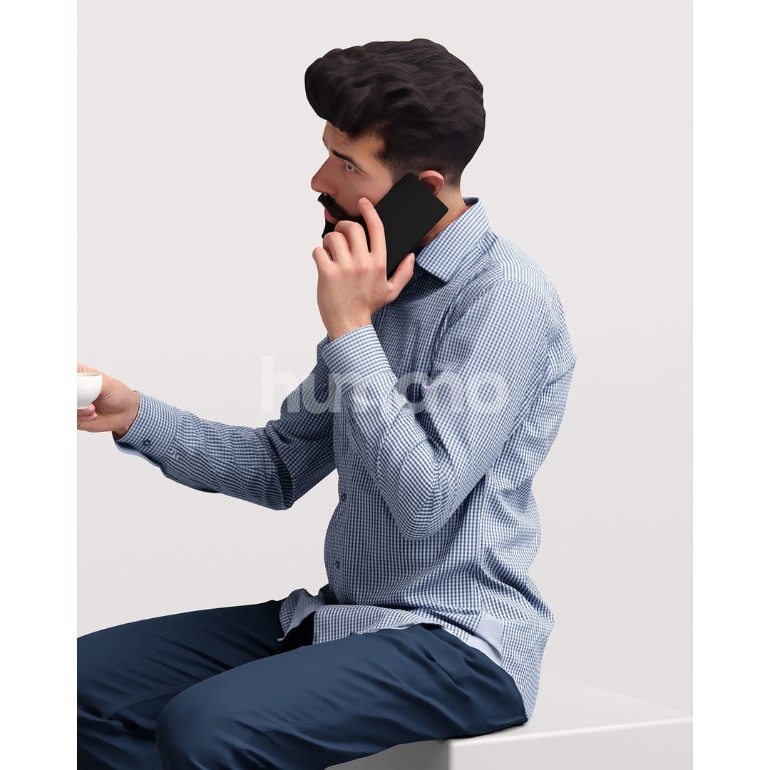 Man Sitting and Drinking Coffee 3D Model – Realistic Human Character, FBX - View 10