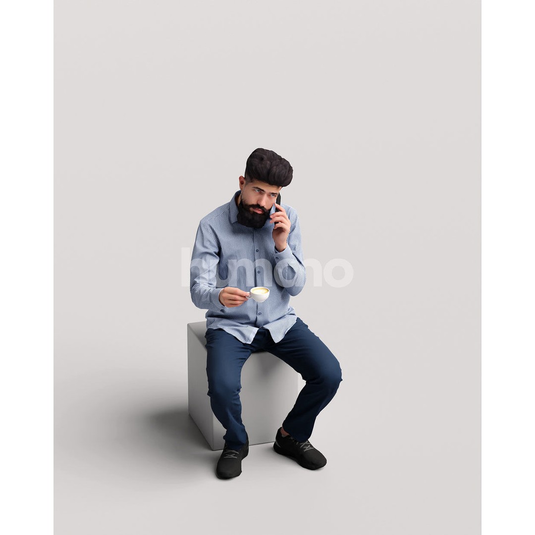 Man Sitting and Drinking Coffee 3D Model – Realistic Human Character, FBX - View 11