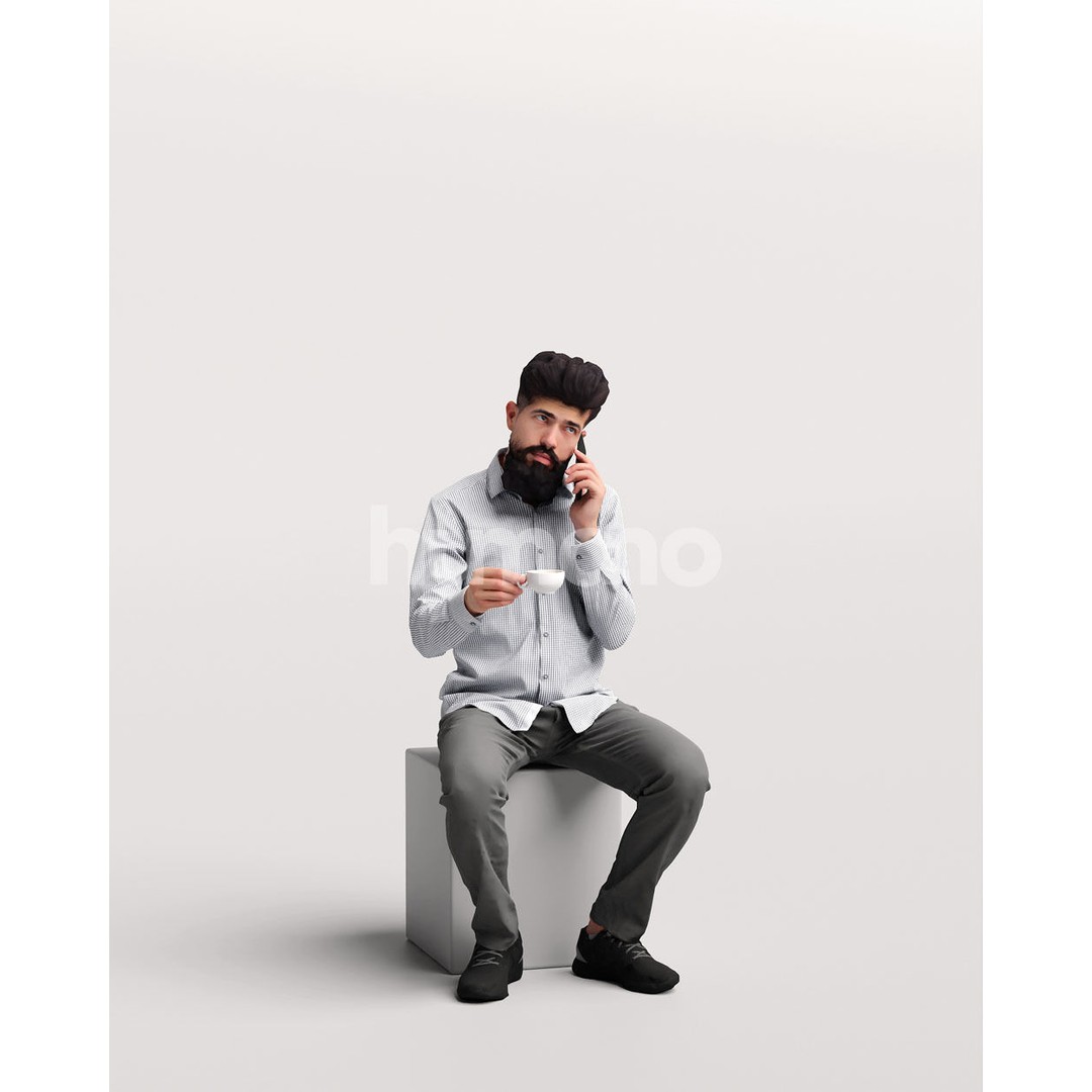 Man Sitting and Drinking Coffee 3D Model – Realistic Human Character, FBX - View 12