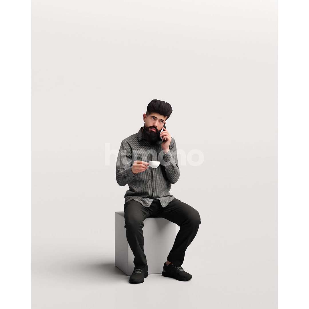 Man Sitting and Drinking Coffee 3D Model – Realistic Human Character, FBX - View 13