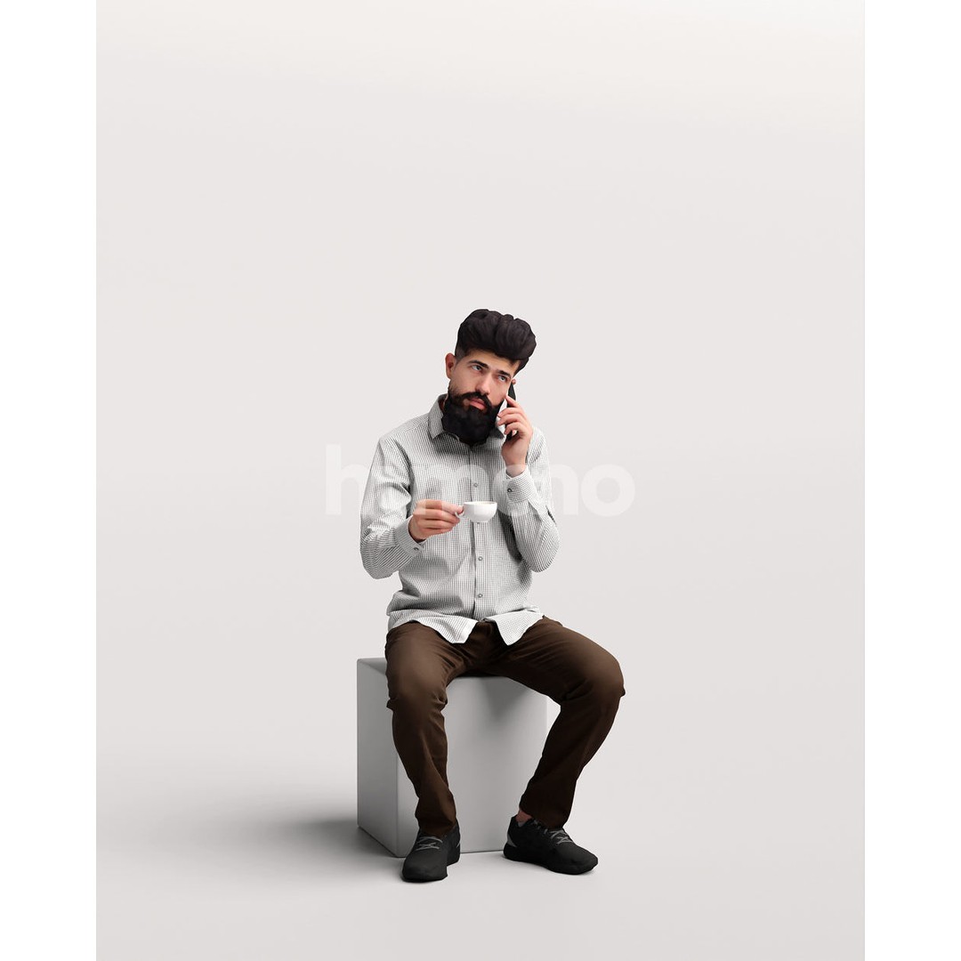 Man Sitting and Drinking Coffee 3D Model – Realistic Human Character, FBX - View 14
