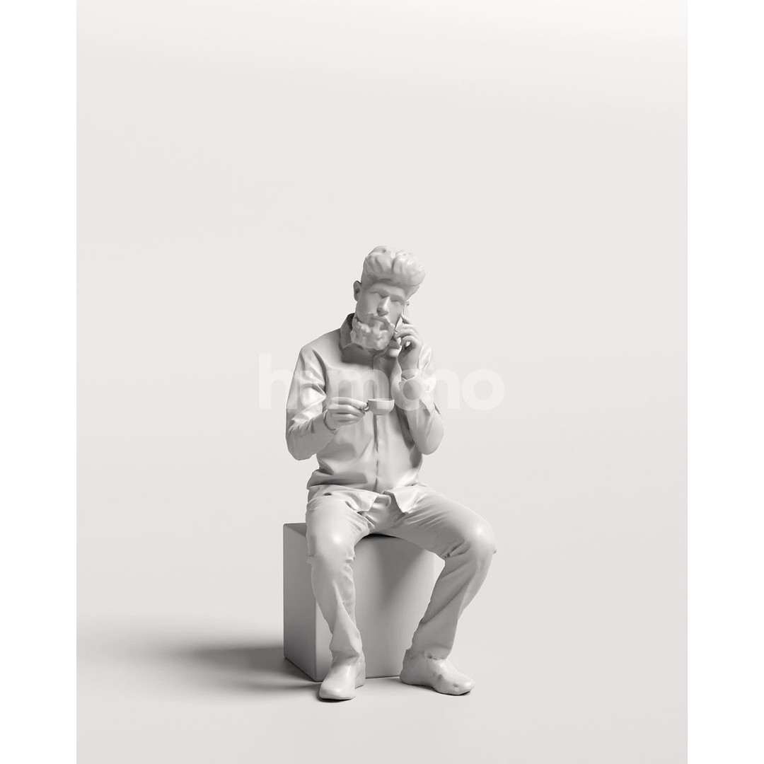 Man Sitting and Drinking Coffee 3D Model – Realistic Human Character, FBX - View 15