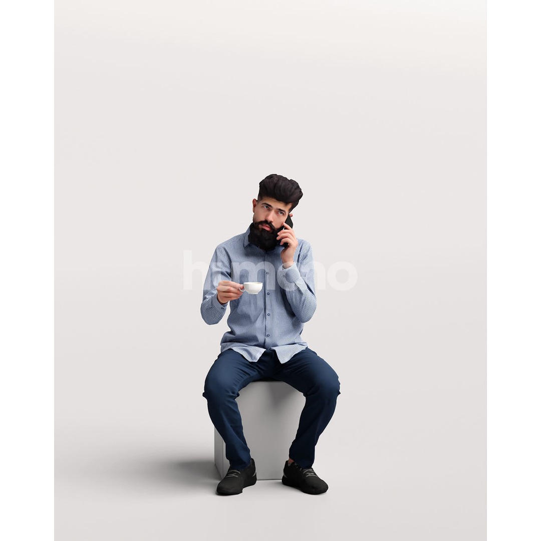 Man Sitting and Drinking Coffee 3D Model – Realistic Human Character, FBX - View 5
