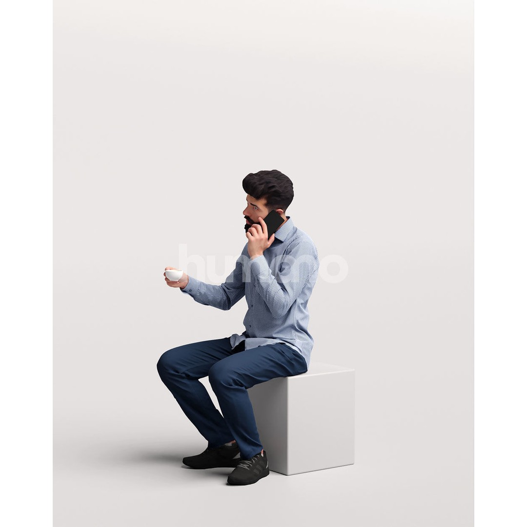 Man Sitting and Drinking Coffee 3D Model – Realistic Human Character, FBX - View 7