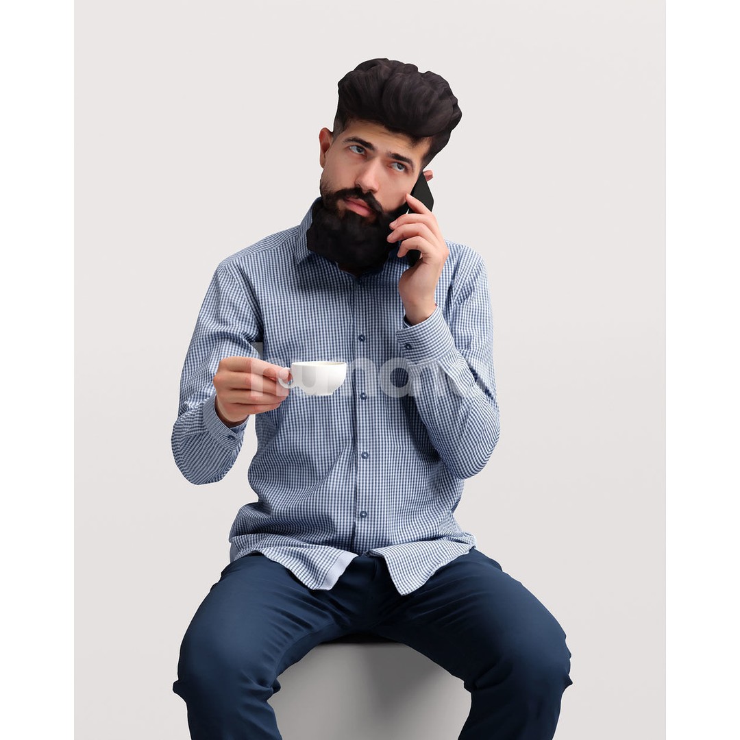 Man Sitting and Drinking Coffee 3D Model – Realistic Human Character, FBX - View 9