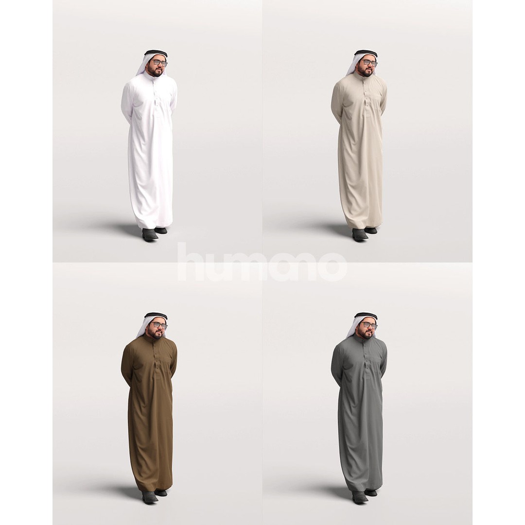 Arab Man in Thobe 3D Model – Realistic PBR Character, FBX, Blender - View 13