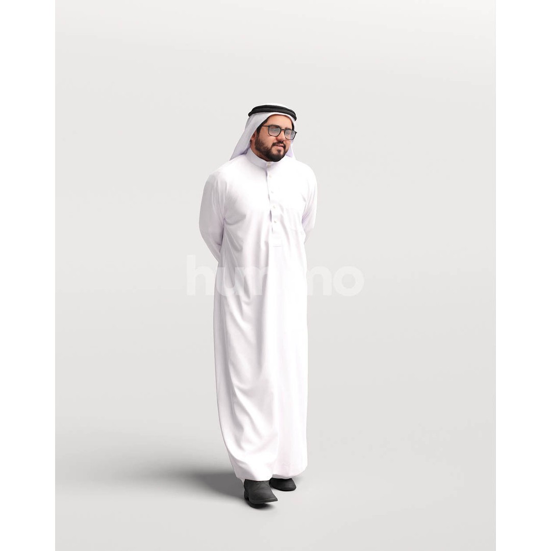 Arab Man in Thobe 3D Model – Realistic PBR Character, FBX, Blender - View 3
