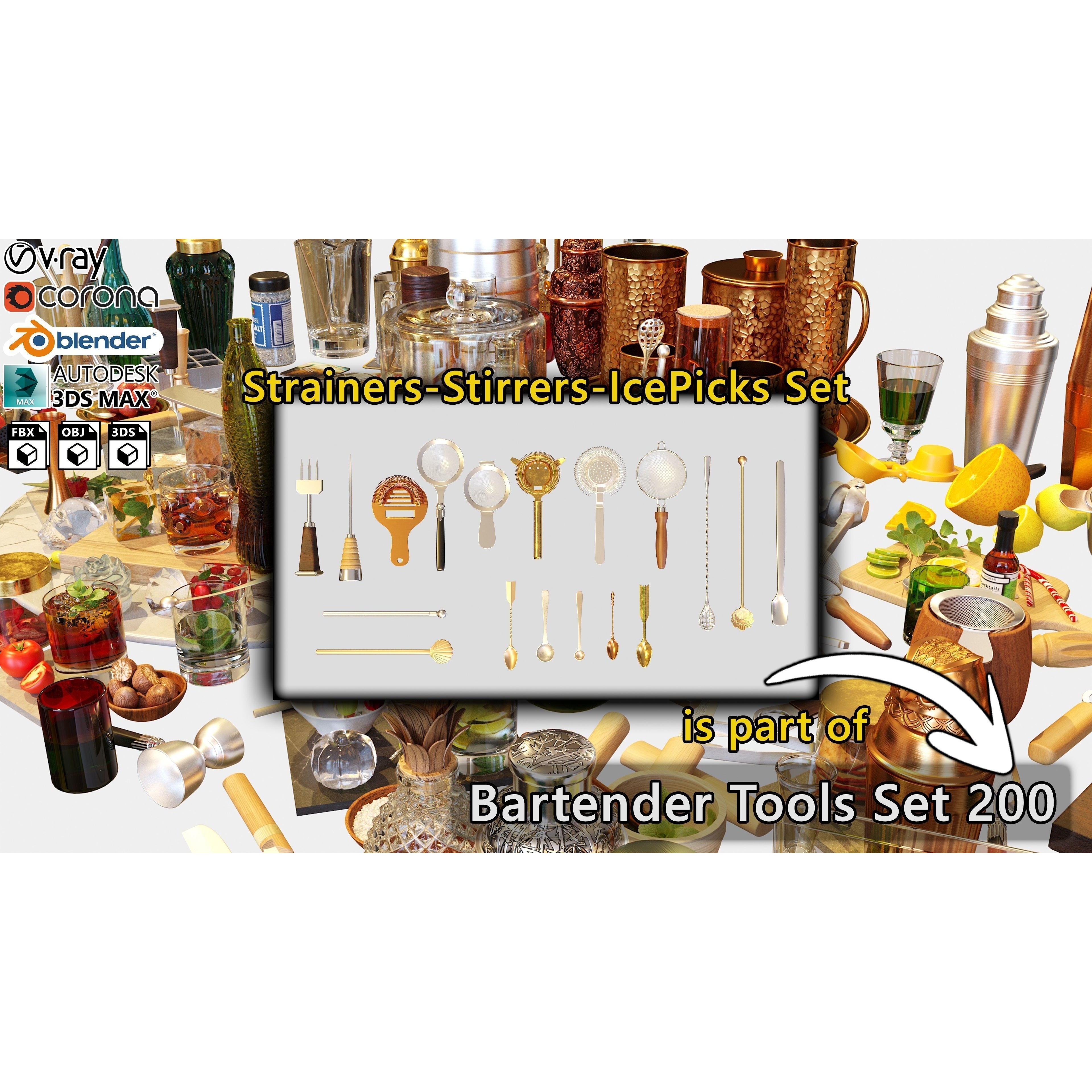 Bartender Tools Set - Game-Ready 3D Model - View 3