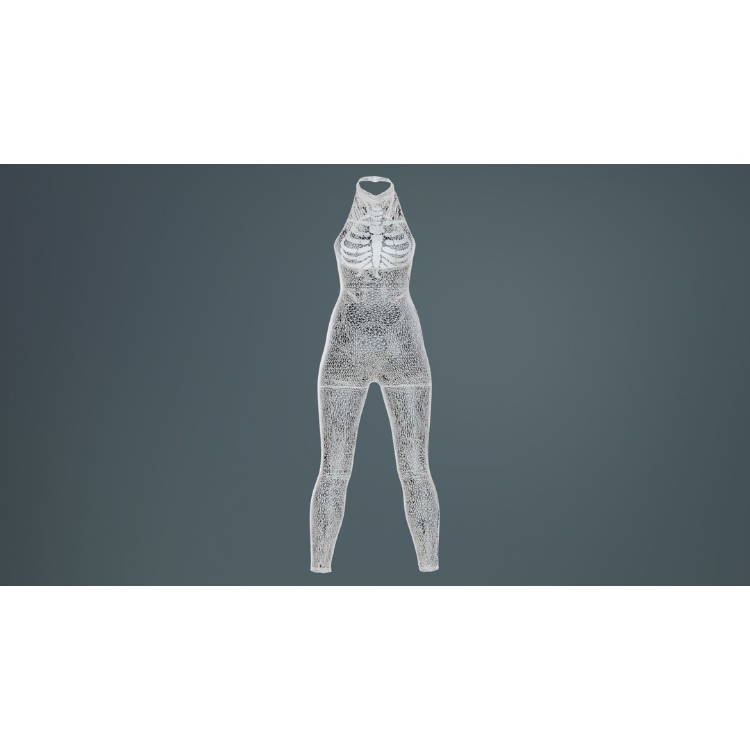 Skeleton Jumpsuit 3D Model – Low Poly Bodysuit with PBR Textures - View 12