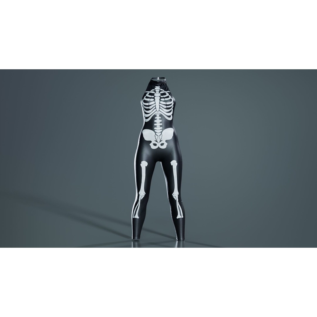 Skeleton Jumpsuit 3D Model – Low Poly Bodysuit with PBR Textures - View 4