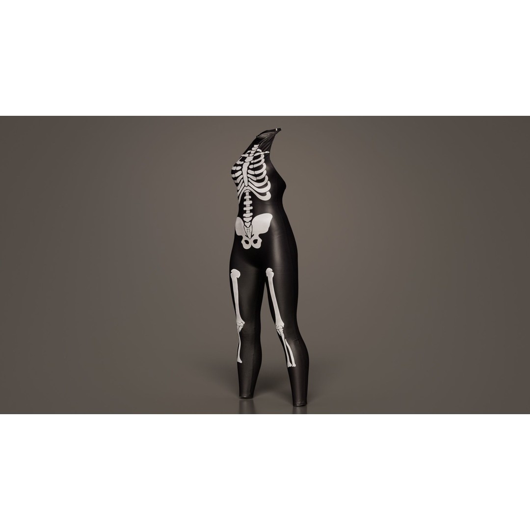 Skeleton Jumpsuit 3D Model – Low Poly Bodysuit with PBR Textures - View 9