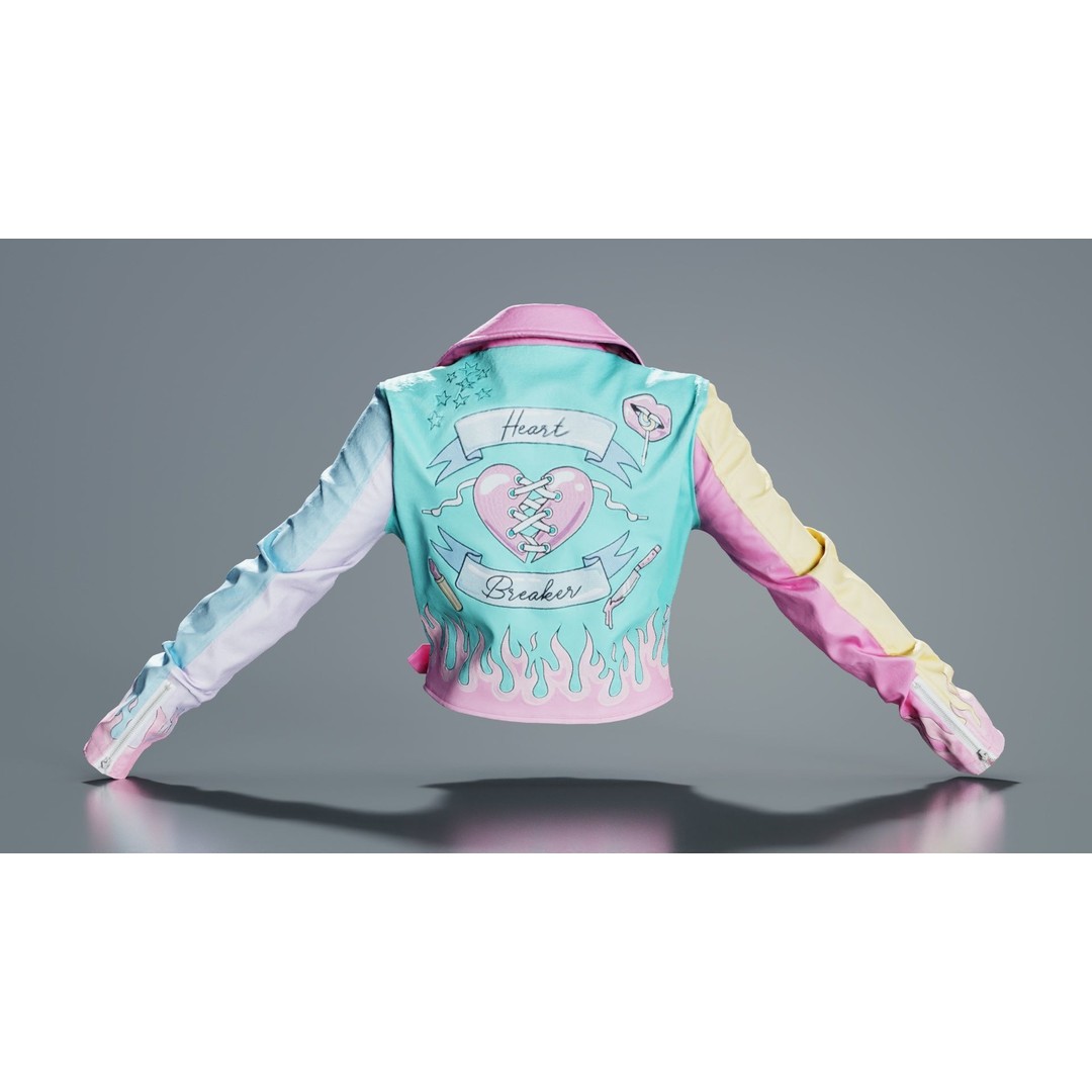 Heart Breaker Leather Jacket 3D Model – Low Poly Game Asset, PBR Textures - View 4