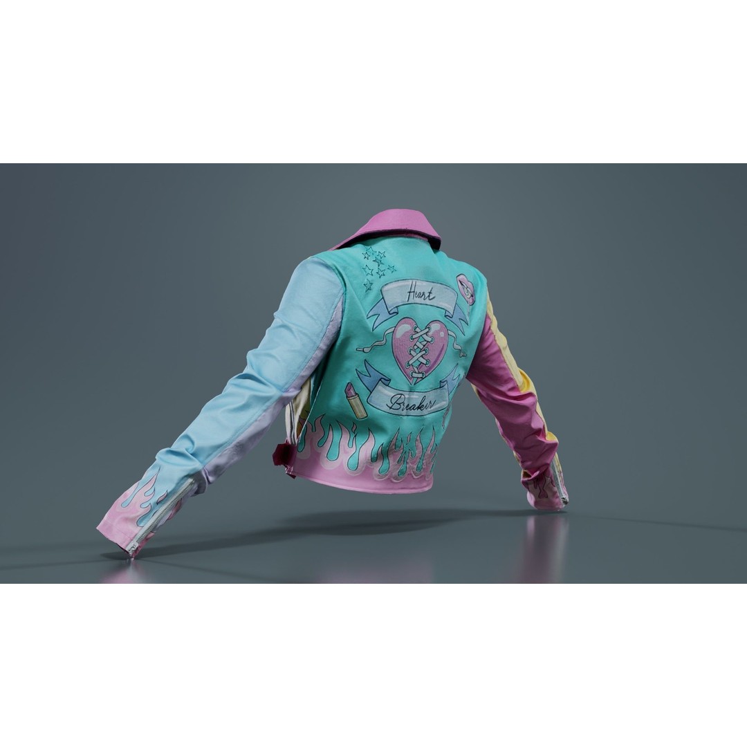 Heart Breaker Leather Jacket 3D Model – Low Poly Game Asset, PBR Textures - View 7