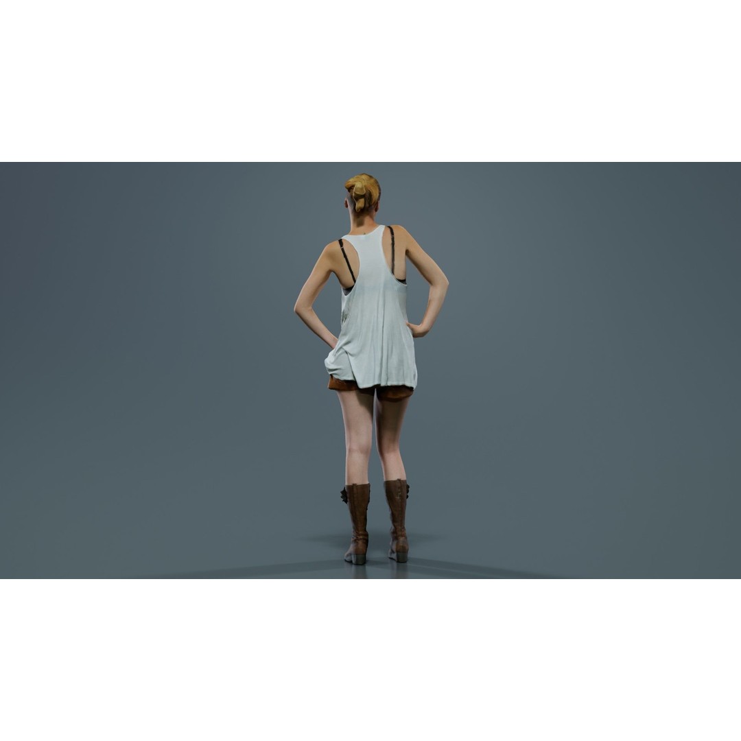 Woman 3D Model – Low Poly Character in White Top and Beige Shorts - View 10