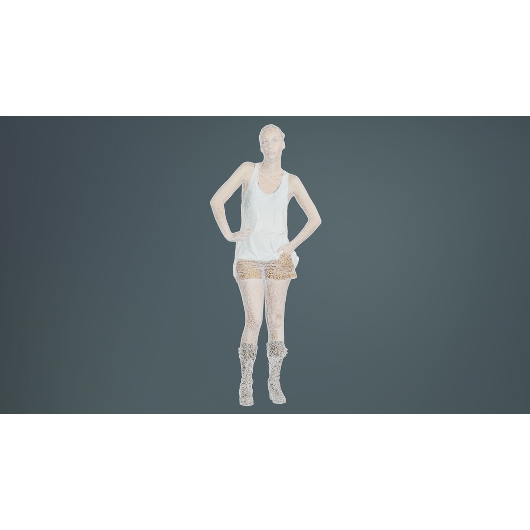 Woman 3D Model – Low Poly Character in White Top and Beige Shorts - View 11
