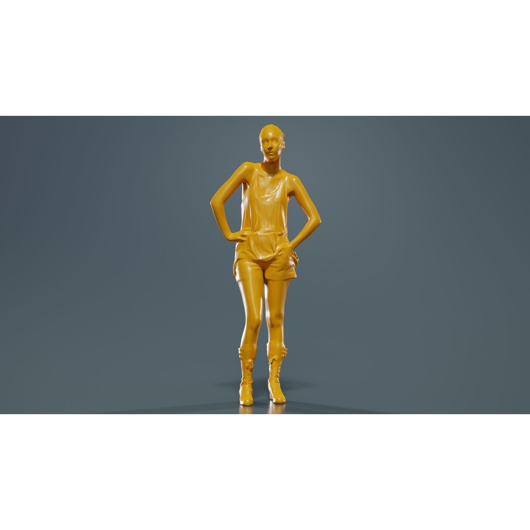 Woman 3D Model – Low Poly Character in White Top and Beige Shorts - View 14