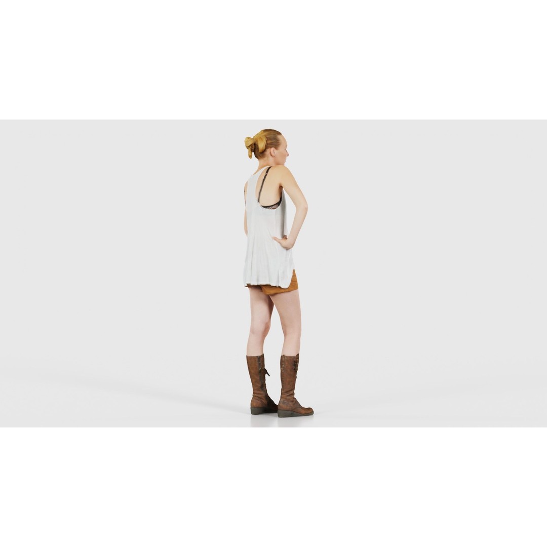 Woman 3D Model – Low Poly Character in White Top and Beige Shorts - View 21