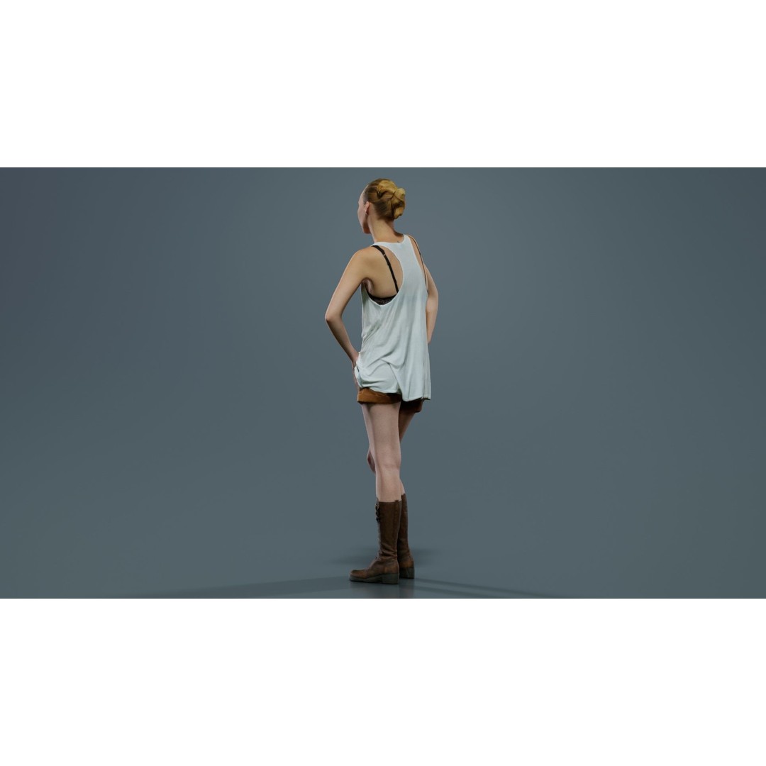 Woman 3D Model – Low Poly Character in White Top and Beige Shorts - View 9