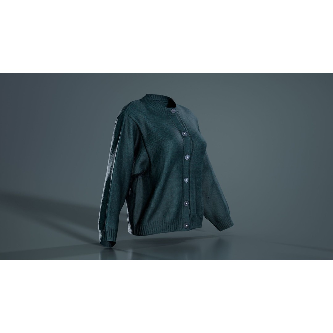 Green Cardigan 3D Model – Low Poly Women's Apparel, FBX, Blender - View 10
