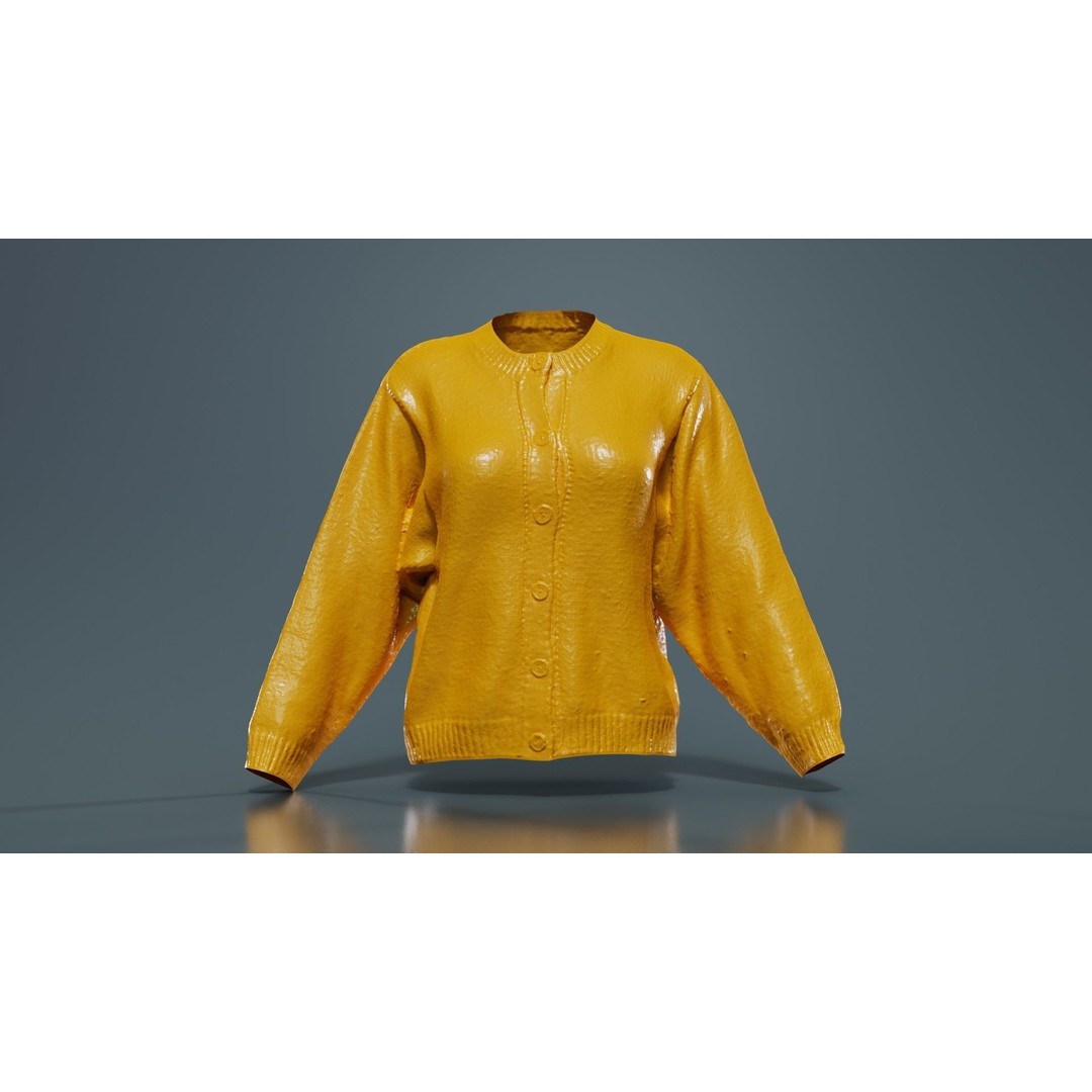 Green Cardigan 3D Model – Low Poly Women's Apparel, FBX, Blender - View 14