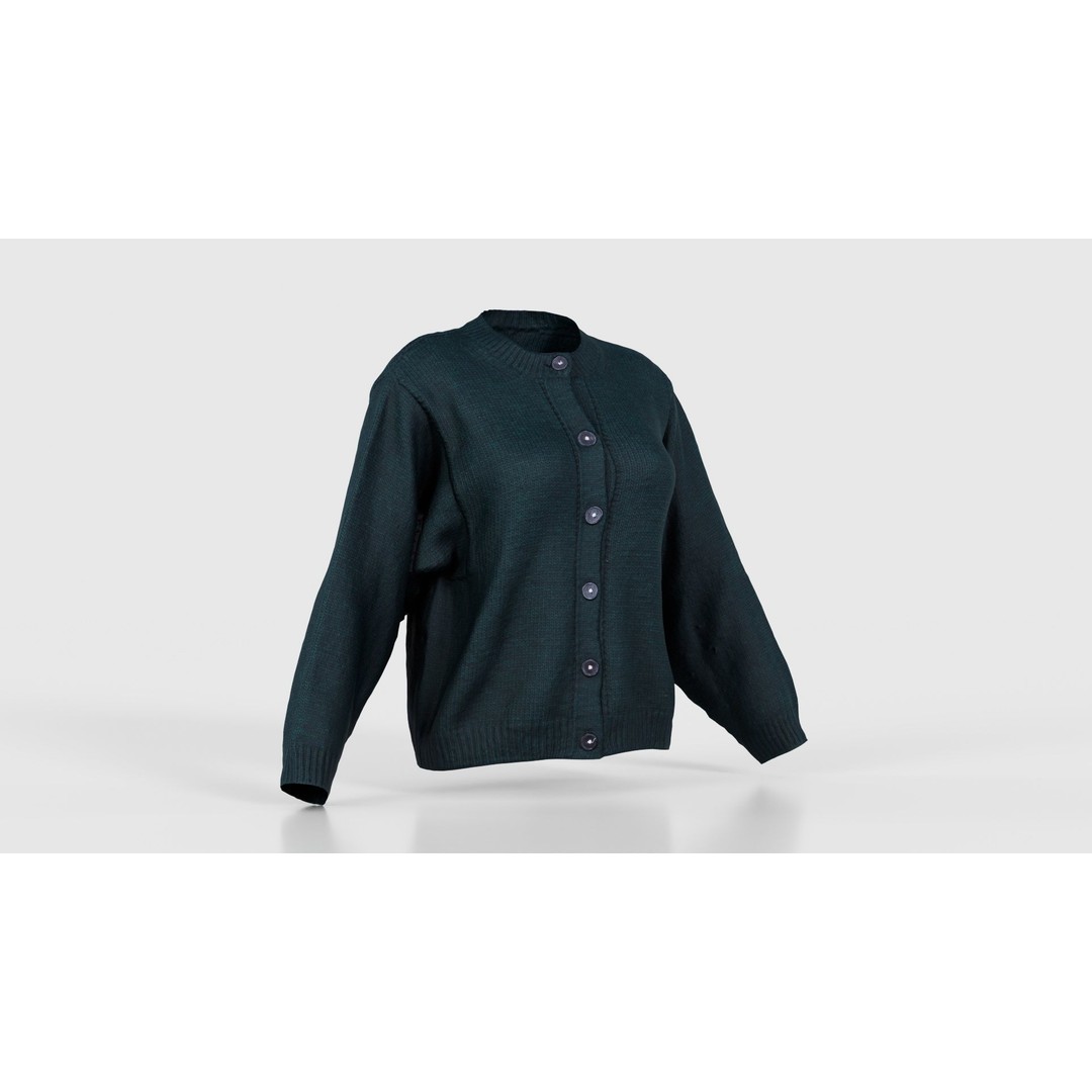 Green Cardigan 3D Model – Low Poly Women's Apparel, FBX, Blender - View 18