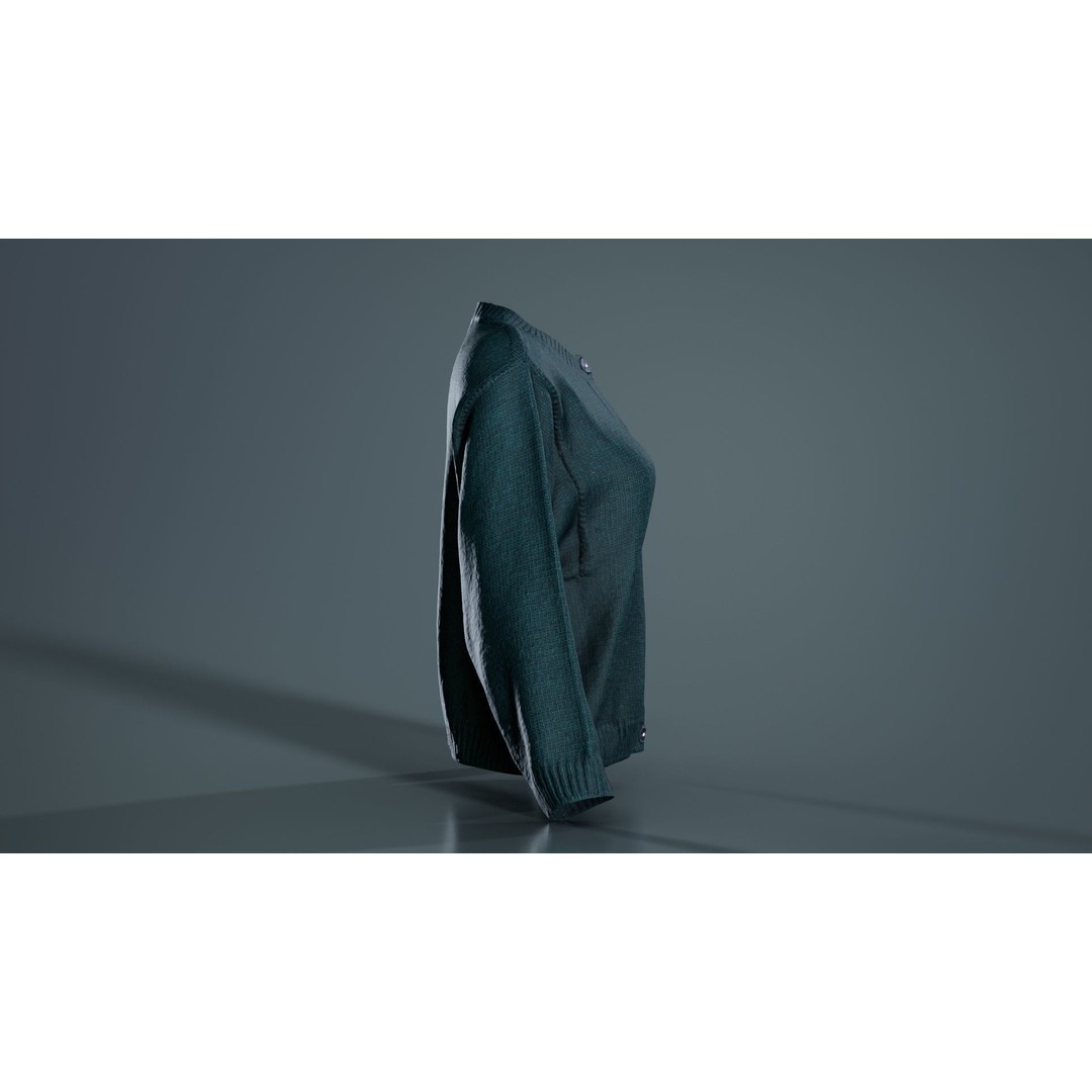 Green Cardigan 3D Model – Low Poly Women's Apparel, FBX, Blender - View 5
