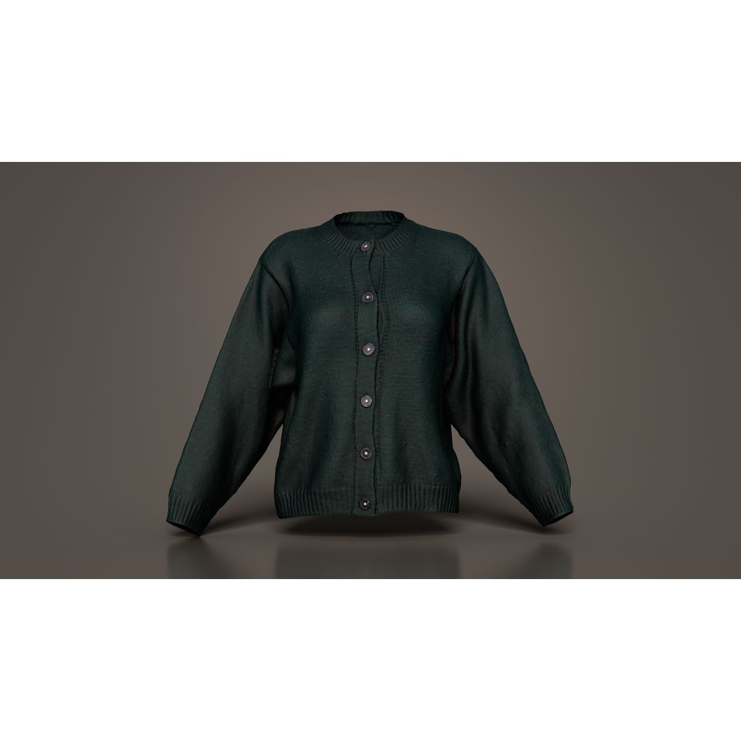 Green Cardigan 3D Model – Low Poly Women's Apparel, FBX, Blender - View 6