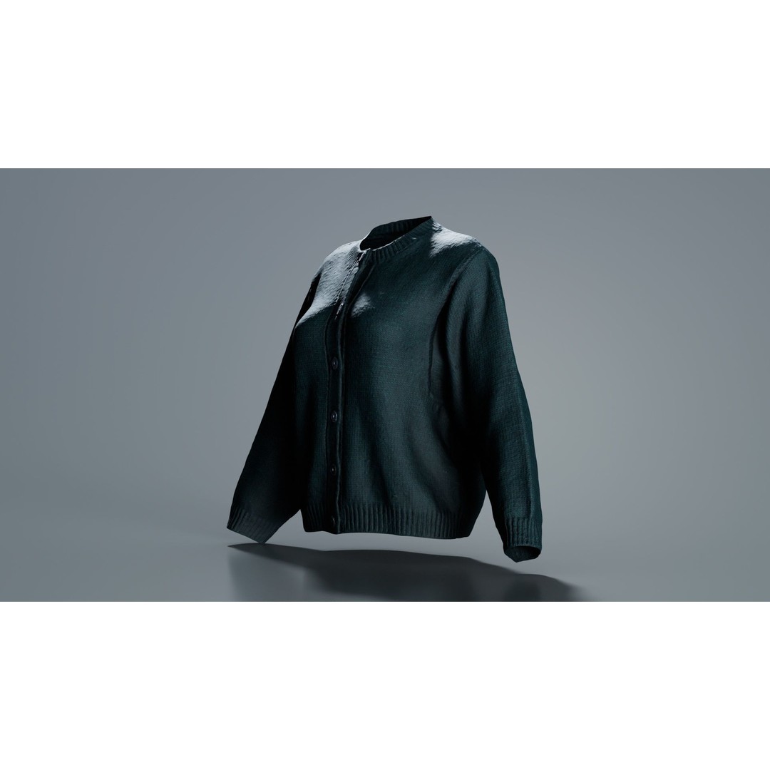 Green Cardigan 3D Model – Low Poly Women's Apparel, FBX, Blender - View 7