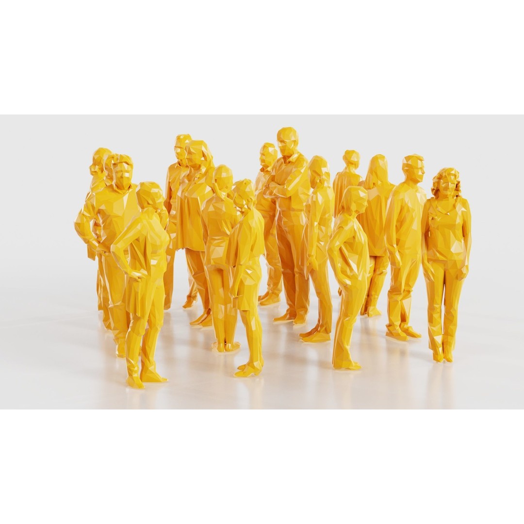 Low Poly Persons 3D Model – Group Figurines, FBX, Game Asset