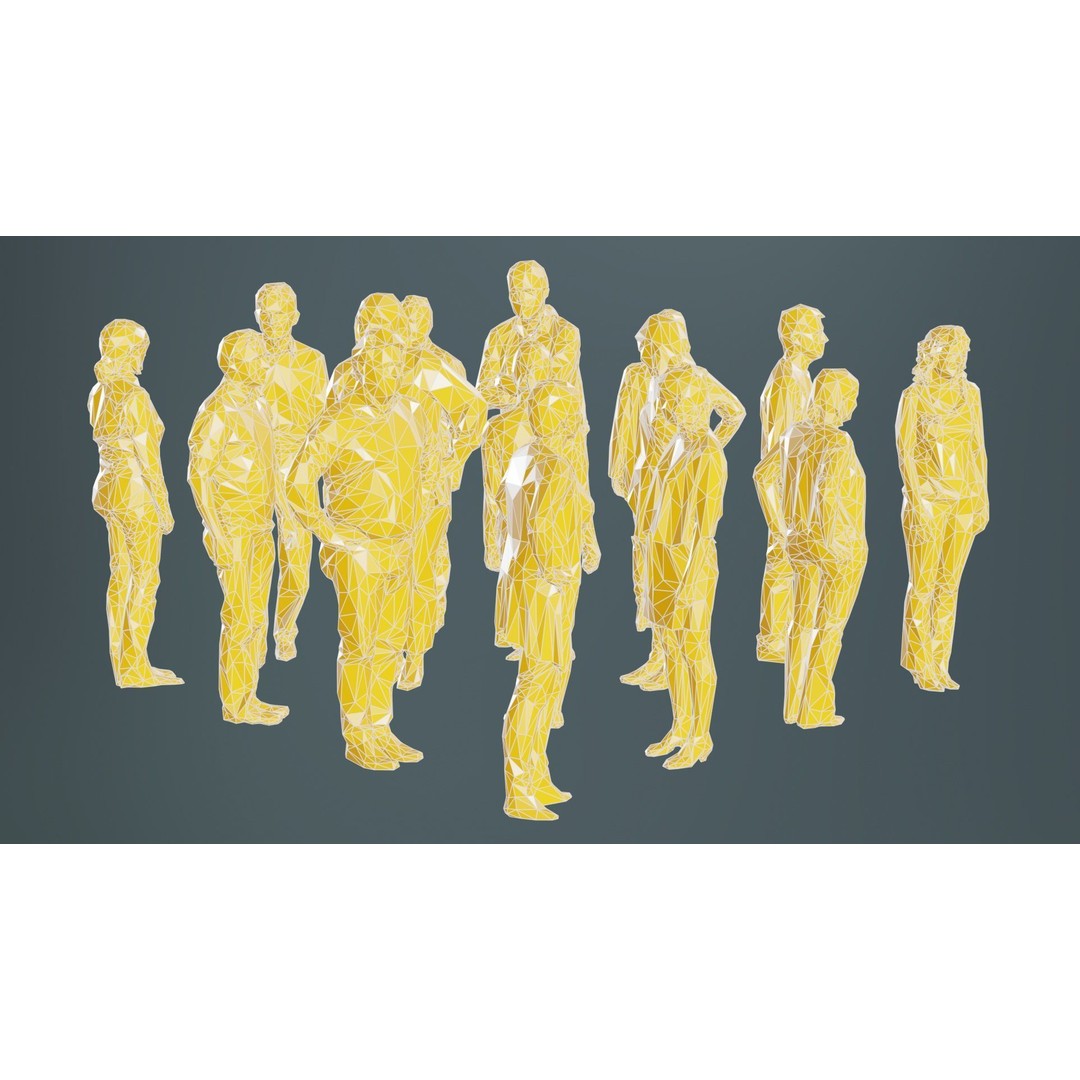 Low Poly Persons 3D Model – Group Figurines, FBX, Game Asset - View 11