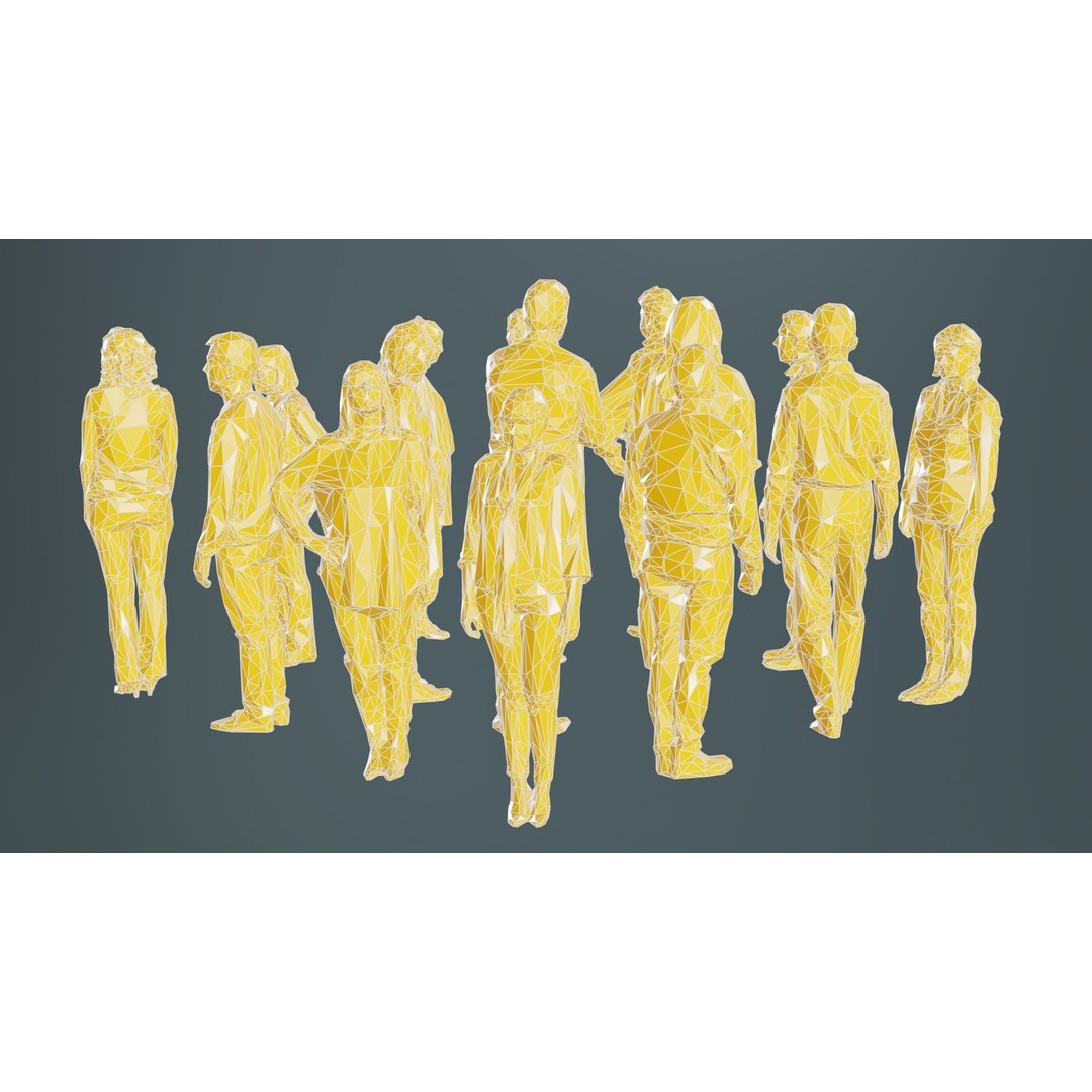 Low Poly Persons 3D Model – Group Figurines, FBX, Game Asset - View 12