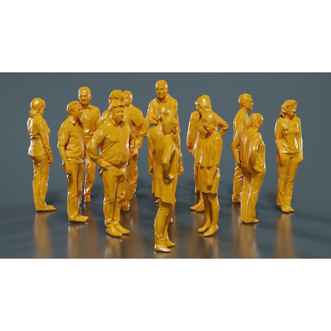 Low Poly Persons 3D Model – Group Figurines, FBX, Game Asset - View 14