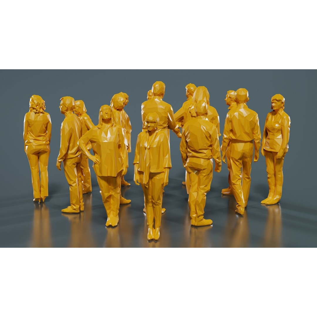Low Poly Persons 3D Model – Group Figurines, FBX, Game Asset - View 15