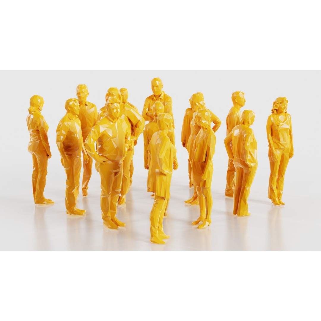 Low Poly Persons 3D Model – Group Figurines, FBX, Game Asset - View 16