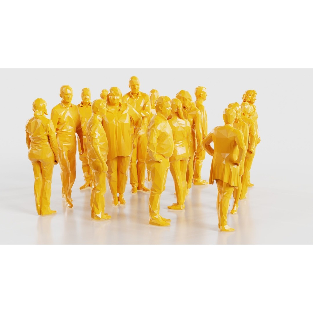 Low Poly Persons 3D Model – Group Figurines, FBX, Game Asset - View 17