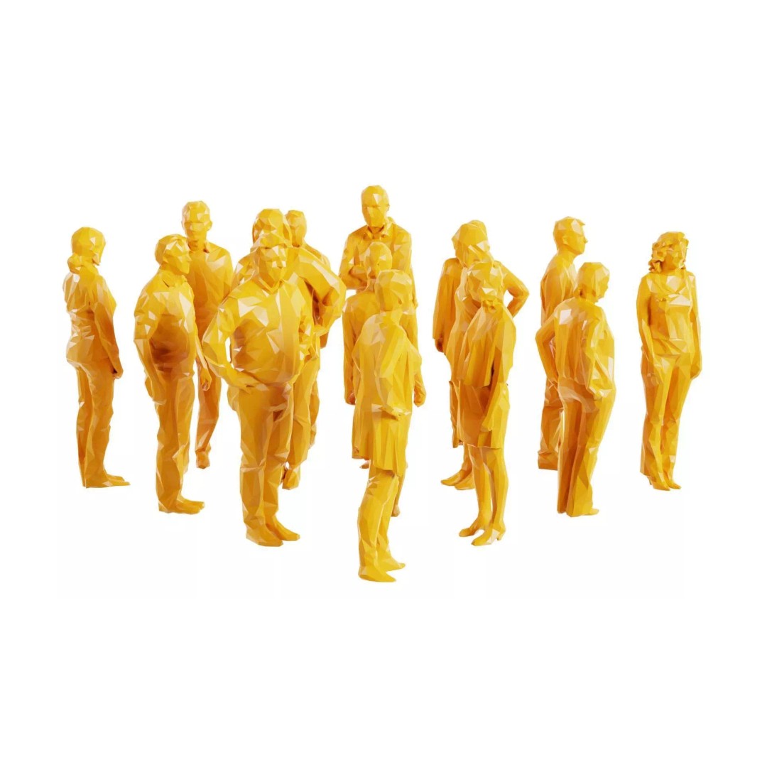 Low Poly Persons 3D Model – Group Figurines, FBX, Game Asset - View 2