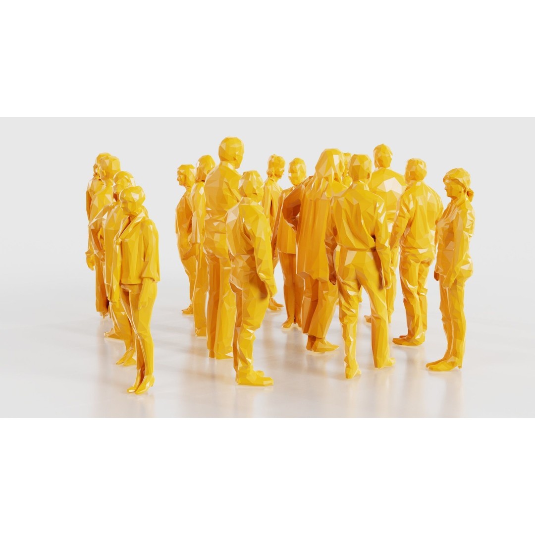 Low Poly Persons 3D Model – Group Figurines, FBX, Game Asset - View 21